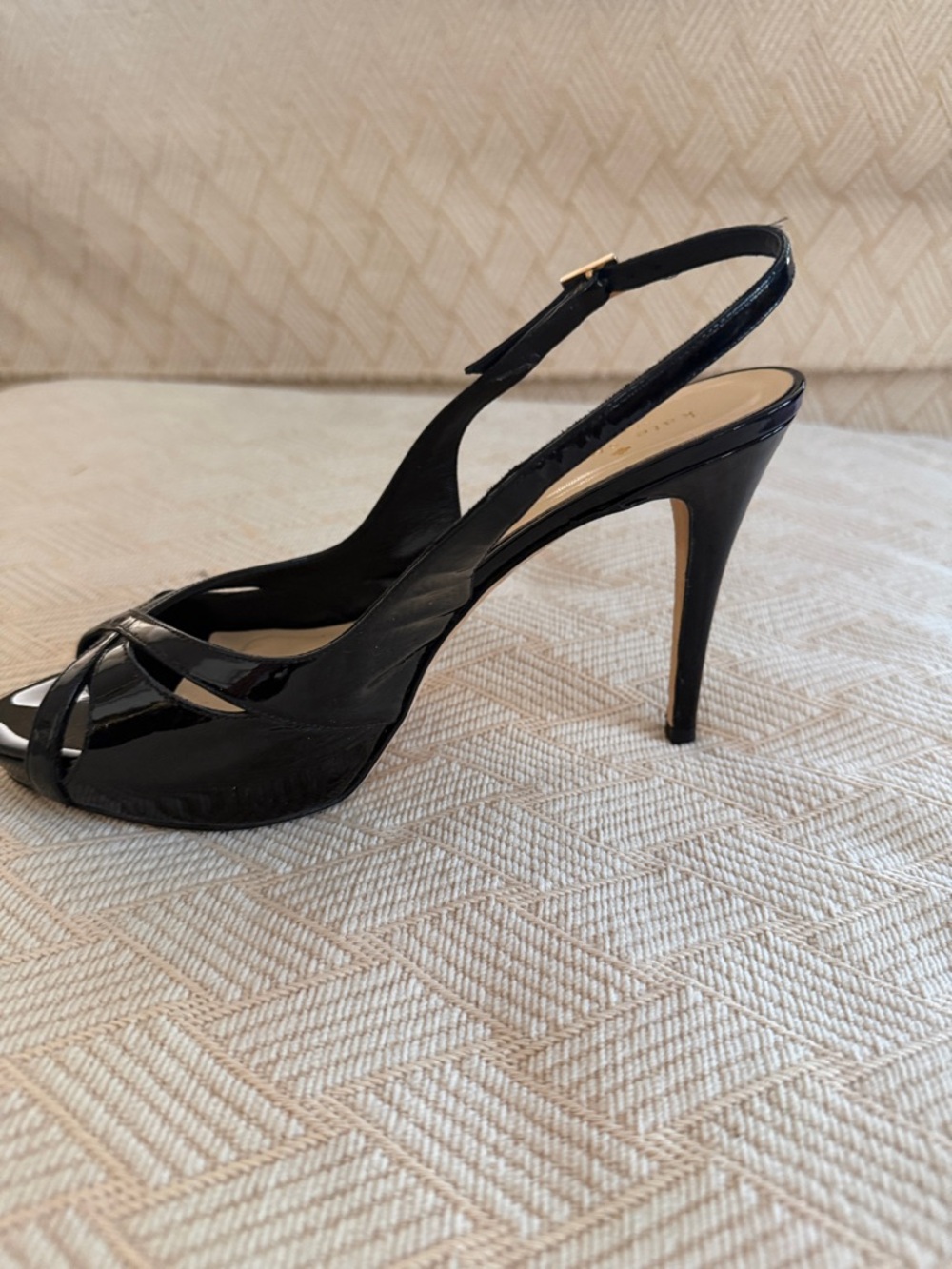 kate spade Black Patent Slingback Peep-Toe Heel